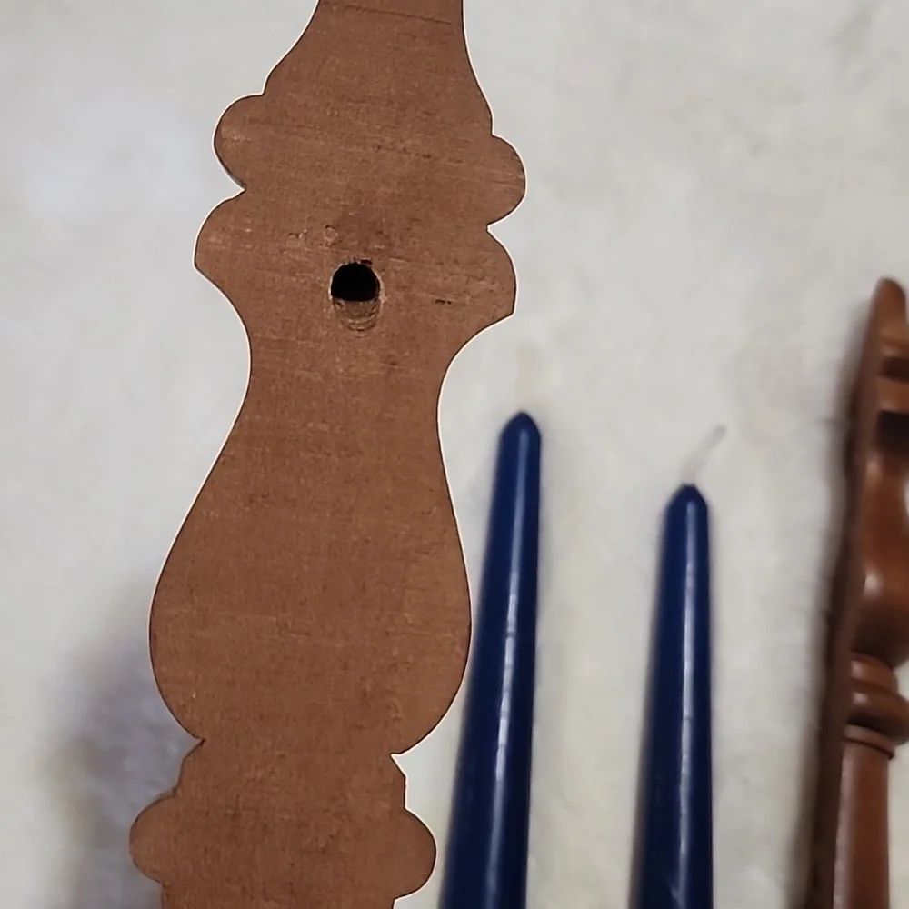 Wooden Candle Holders with Blue Candles - Picture 4 of 4